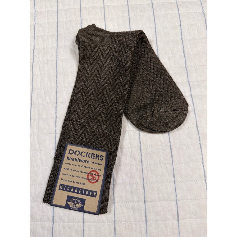 Dockers Khakiware Mens Brown Herringbone Microfiber Dress Socks Made in USA NEW